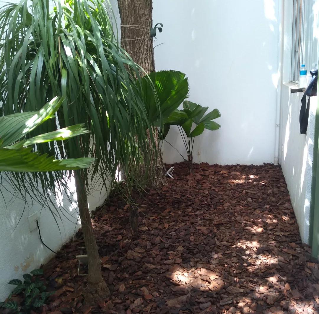 Forração com casca de árvore em jardim
